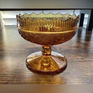 Vintage Amber Pressed Glass Pedestal Candleholder